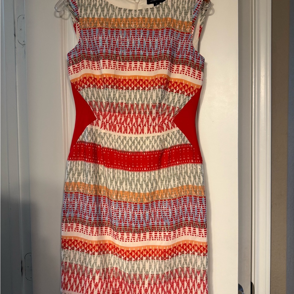 Tahari Red and Cream Patterned Midi Dress